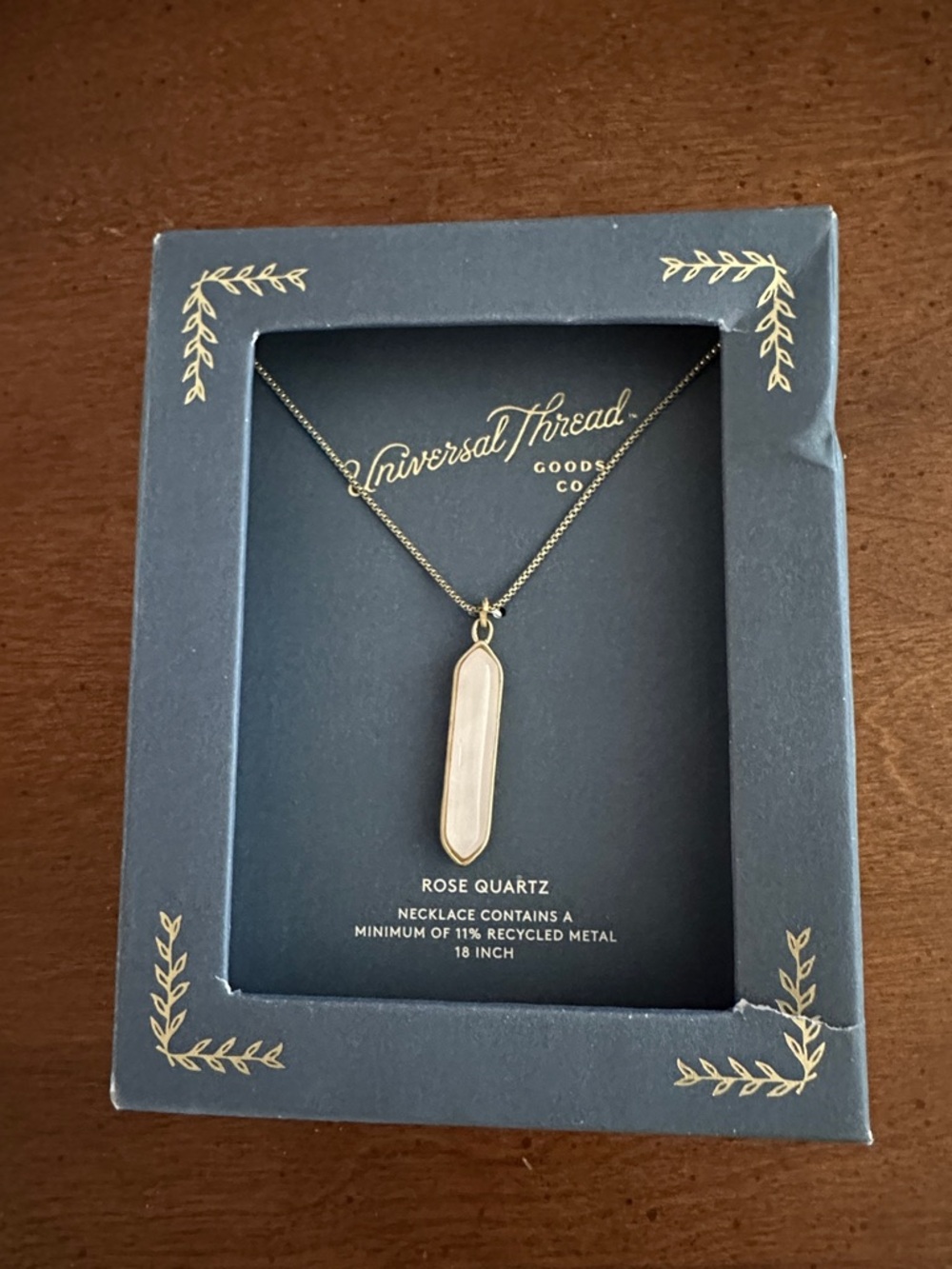 🌵3/$15 Universal Thread Nickel Free Gold Rose Quartz Bar Pendant 18 in Necklace